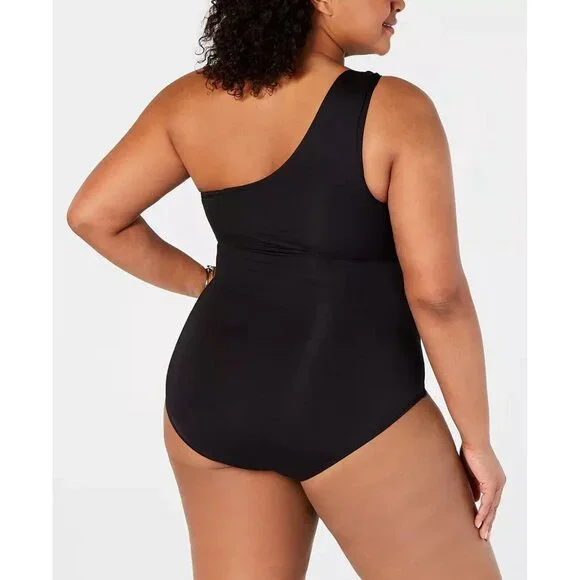 Michael Kors Plus One Shoulder Swim One-Piece Swimsuit 16 Black - Picture 3 of 5